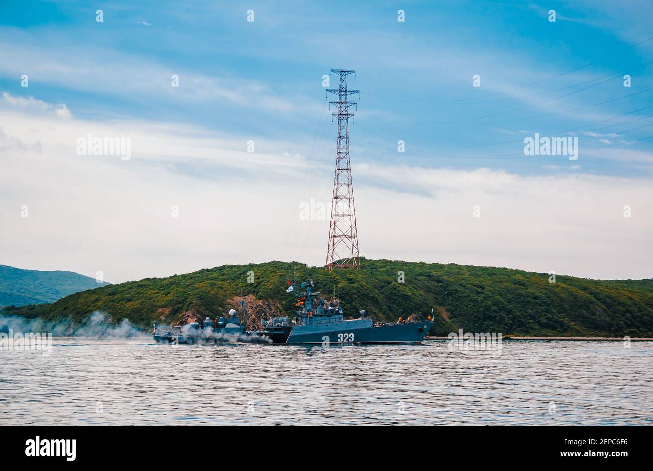 Russian corvette. Anti-submarine warfare in the East Sea. A Russian military ship. Stock Photo
