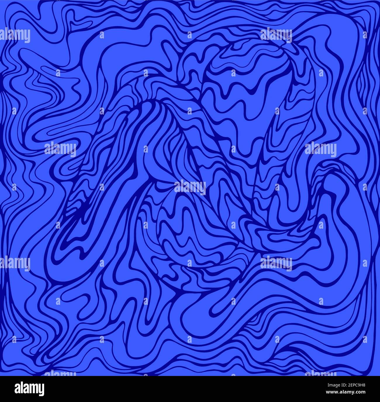 Doodle wavy frame, colorful dark blue outline isolated on blue ...
