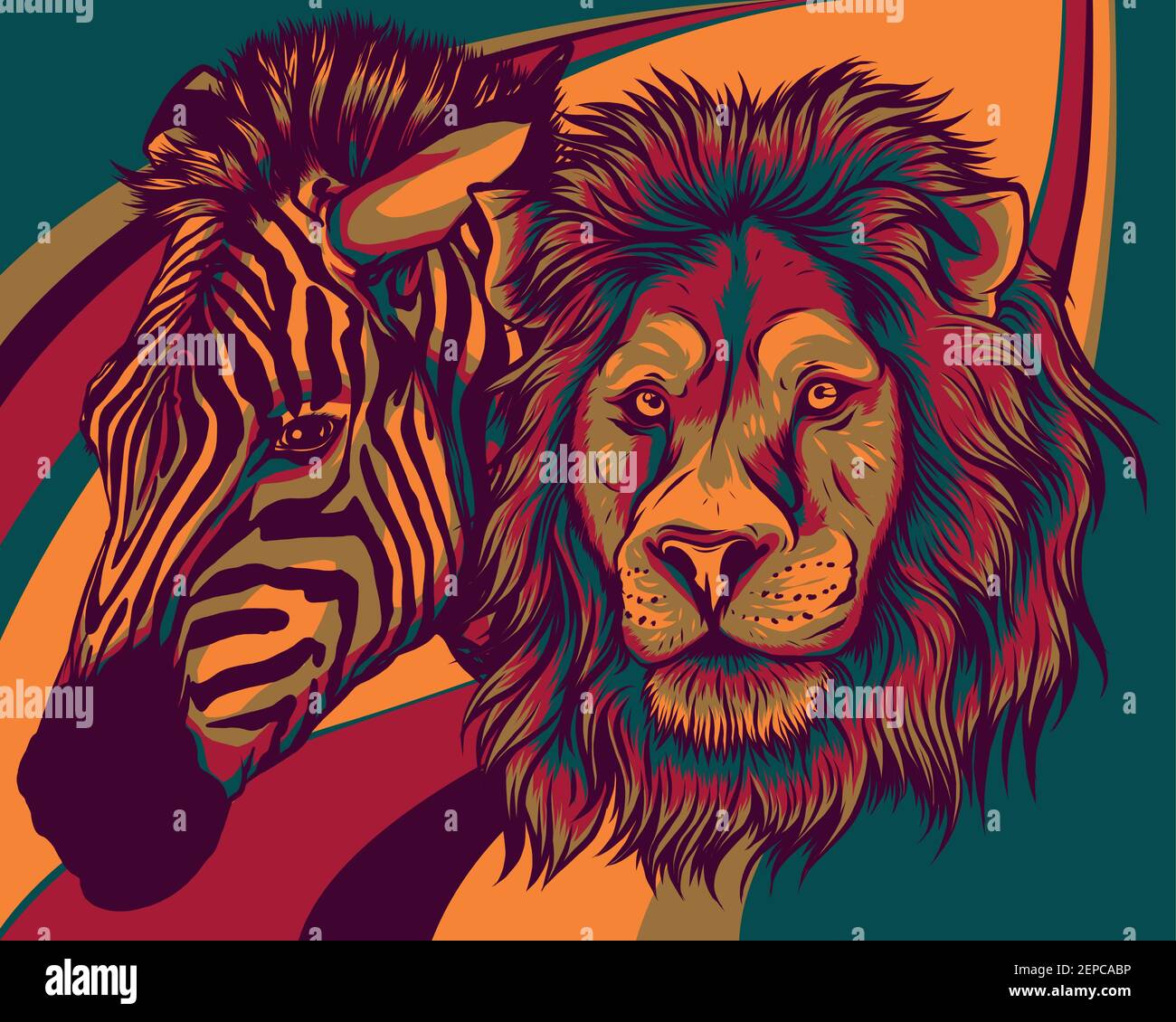 zabra and lion head vector illustration design Stock Vector