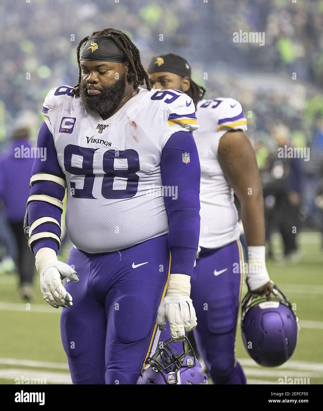 Minnesota Vikings defensive tackle Linval Joseph (98) sweats