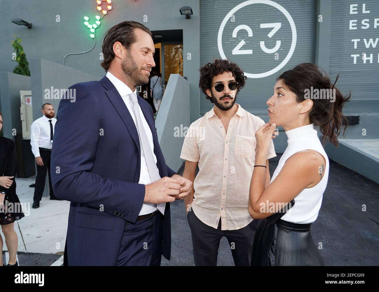 MIAMI, FL - DEC 2: Jon Paul Perez, Anthony Spinello and Agustina Woodgate  are seen during El Espacio Twenty Three Gallery to view Jorge M. Perez  private art collection during Art Basel