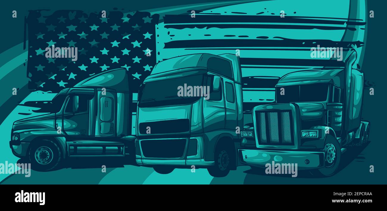 Classic American Truck. Vector illustration with american flag Stock Vector