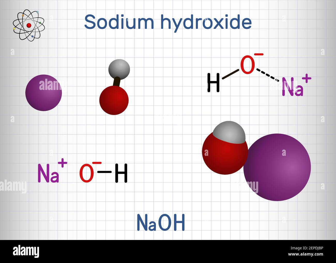 Sodium hydroxide, caustic soda, lye molecule. NaOH is highly caustic base  and alkali, ionic compound. Structural chemical formula and molecule model  Stock Vector Image & Art - Alamy