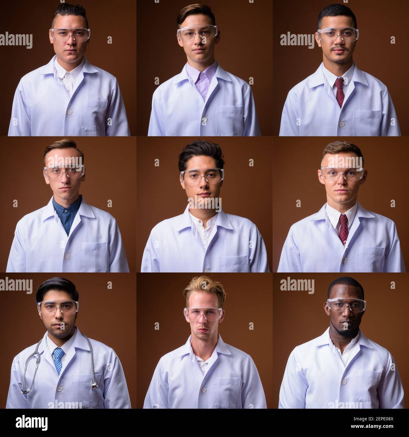 Portraits of doctors and scientist looking at camera shot in studio Stock Photo