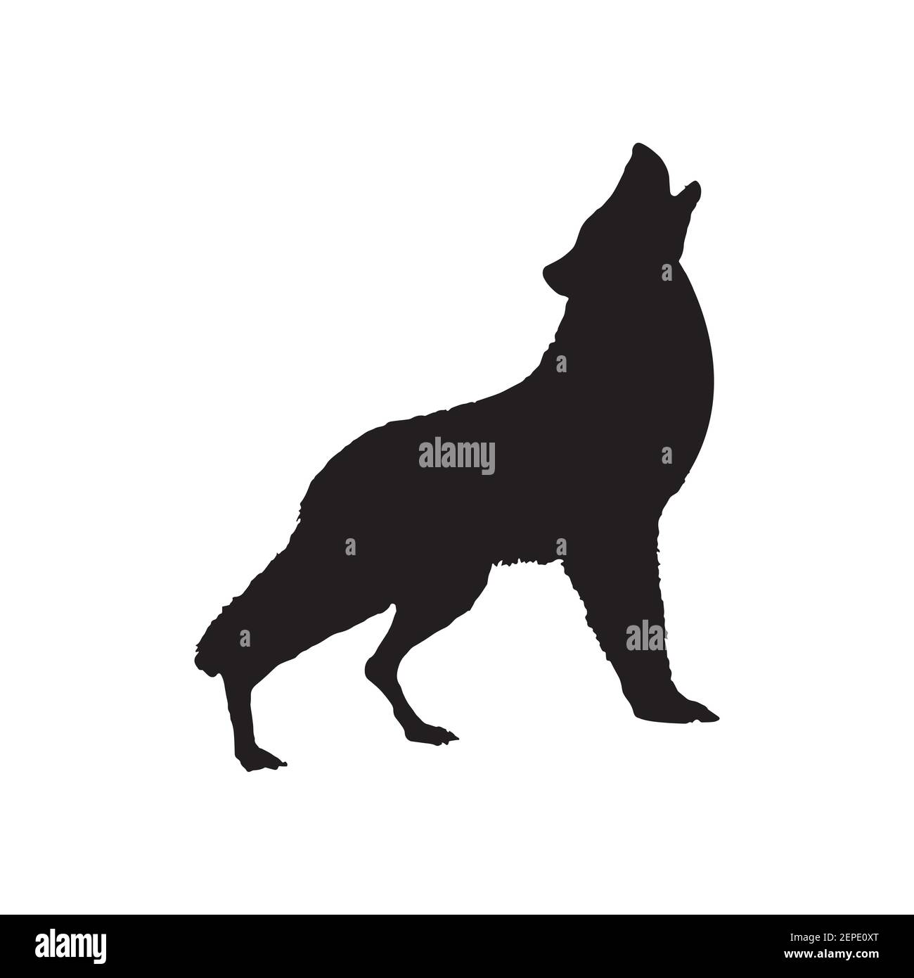 Vector isolated illustration. Flat black simplified profile silhouette of fox standing on all legs. Stock Vector