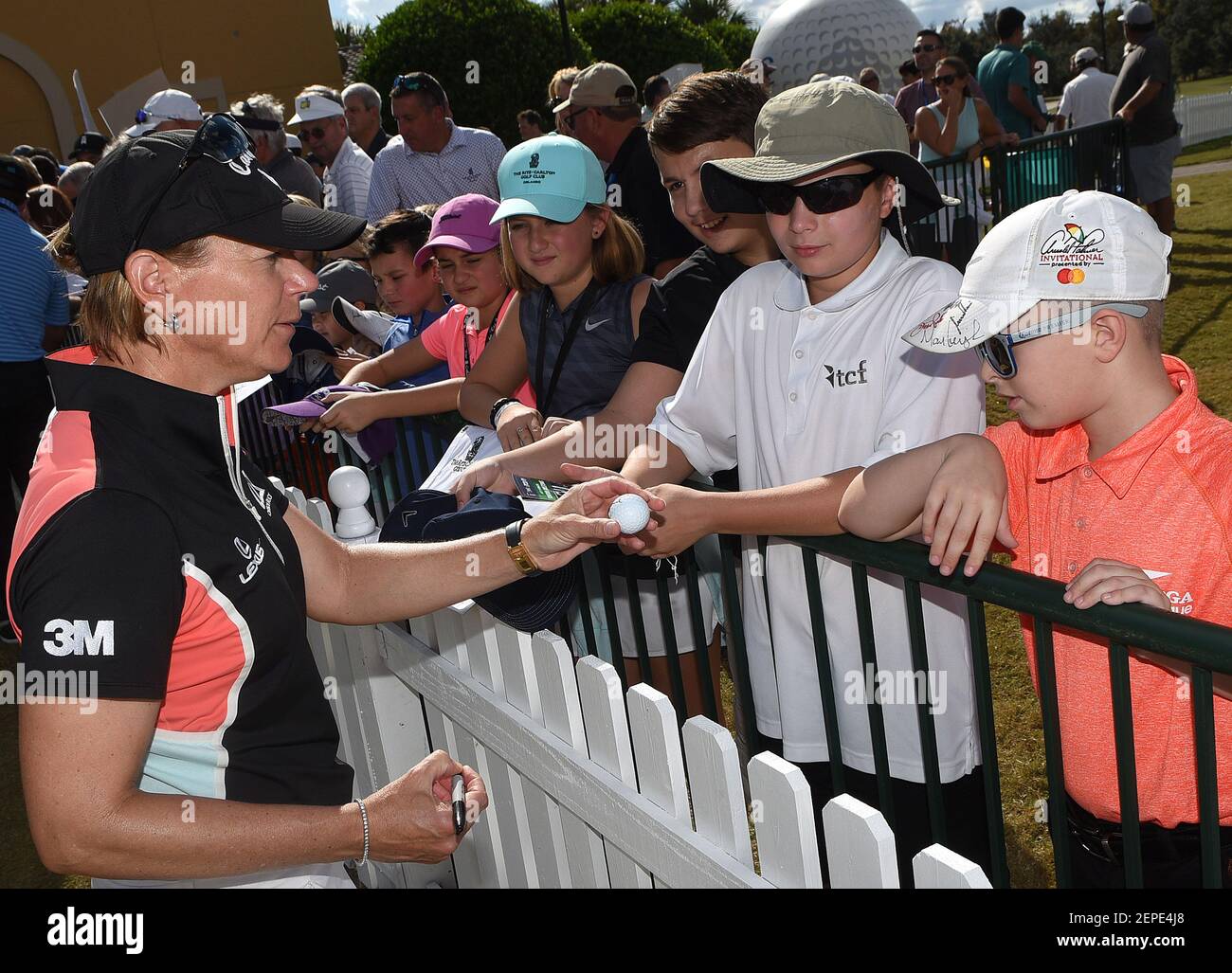 Swedish golfer Annika Sorenstam signs autographs after competing in the