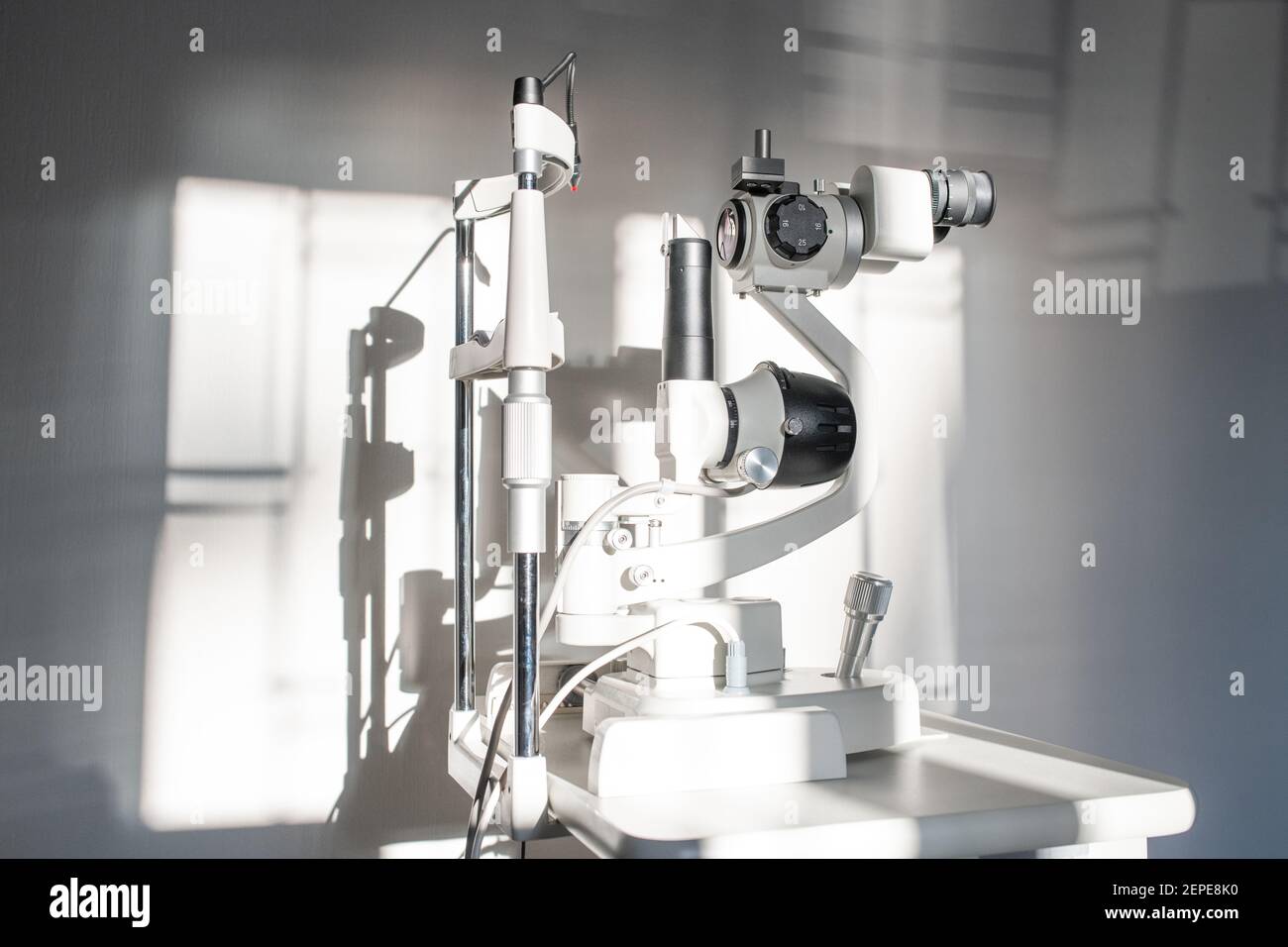 Ophthalmological diagnostic equipment on workplace of clinician inside