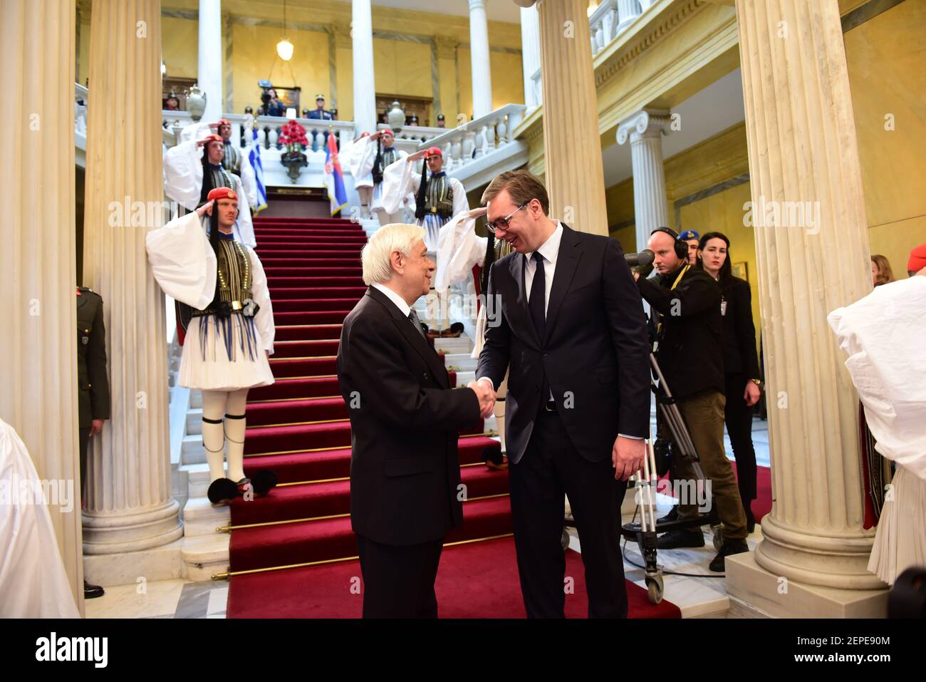 Handshake of President of Serbia Aleksandar Vu?i? (right) and President ...