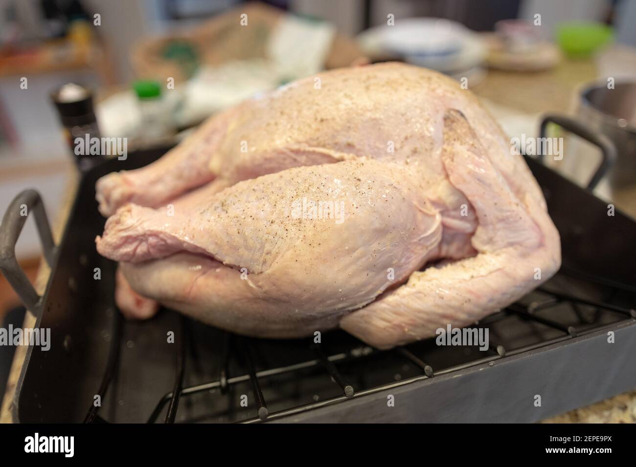 https://c8.alamy.com/comp/2EPE9PX/raw-turkey-on-roasting-pan-during-preparation-of-traditional-american-thanksgiving-holiday-meal-november-23-2019-photo-by-smith-collectiongadosipa-usa-2EPE9PX.jpg