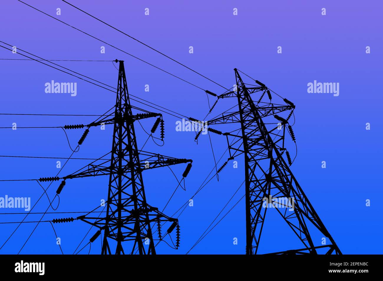 Electricity pylons and line against the blue sky and clouds Stock Photo ...