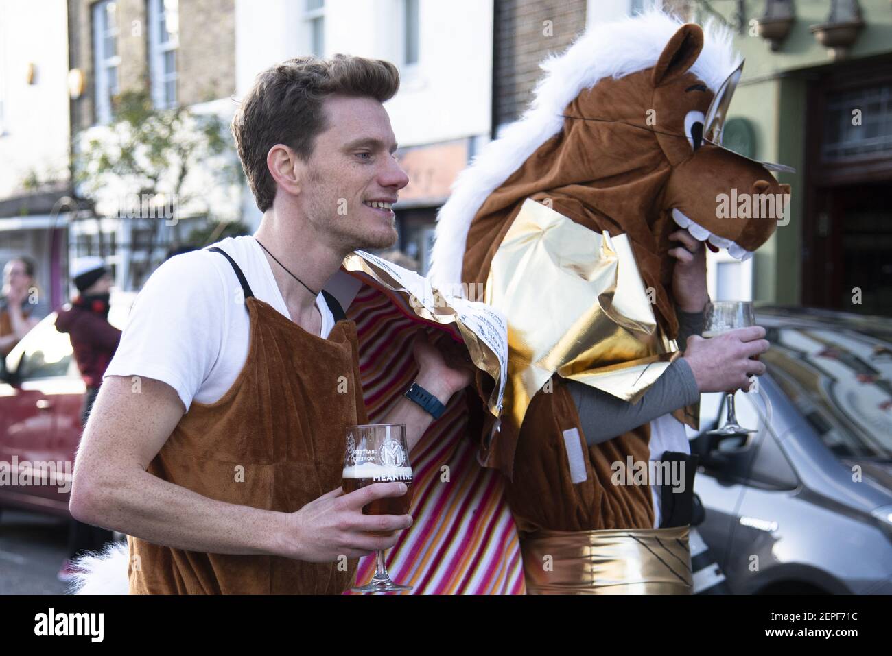 The 10th annual pantomime horse race in Greenwich, London, UK on December 15, 2019. (Photo by Claire Doherty/Sipa USA) Stock Photo