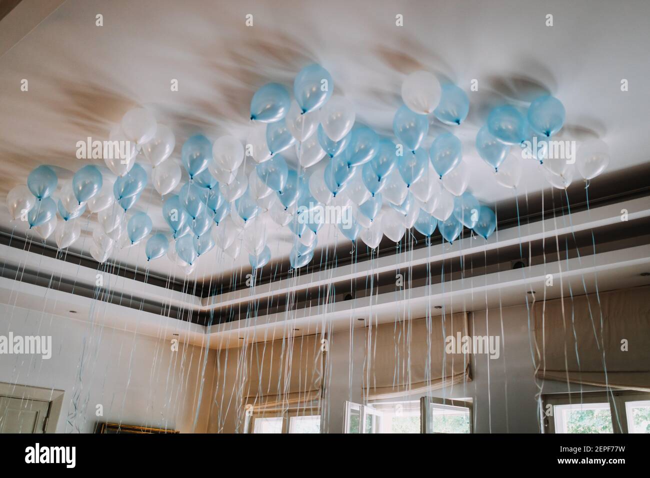 photo of helium balloons on the ceiling Stock Photo