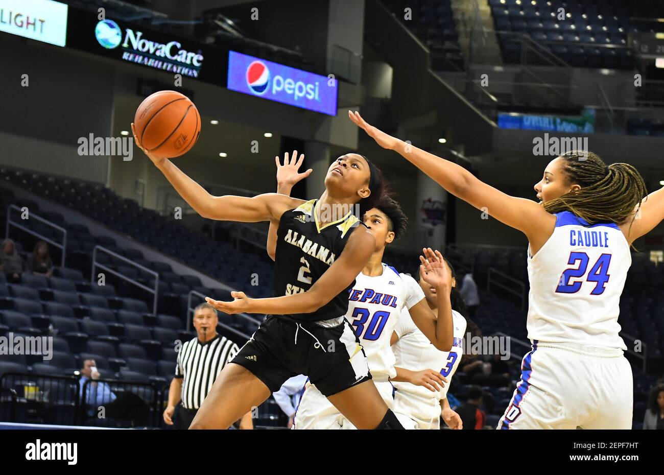 December 14, 2019: Armani Smith (2) of the Alabama State Lady Hornets in  action during the non-conference NCAA game between DePaul vs Alabama State  at Wintrust Area in Chicago, Illinois. Dean Reid/CSM/Sipa