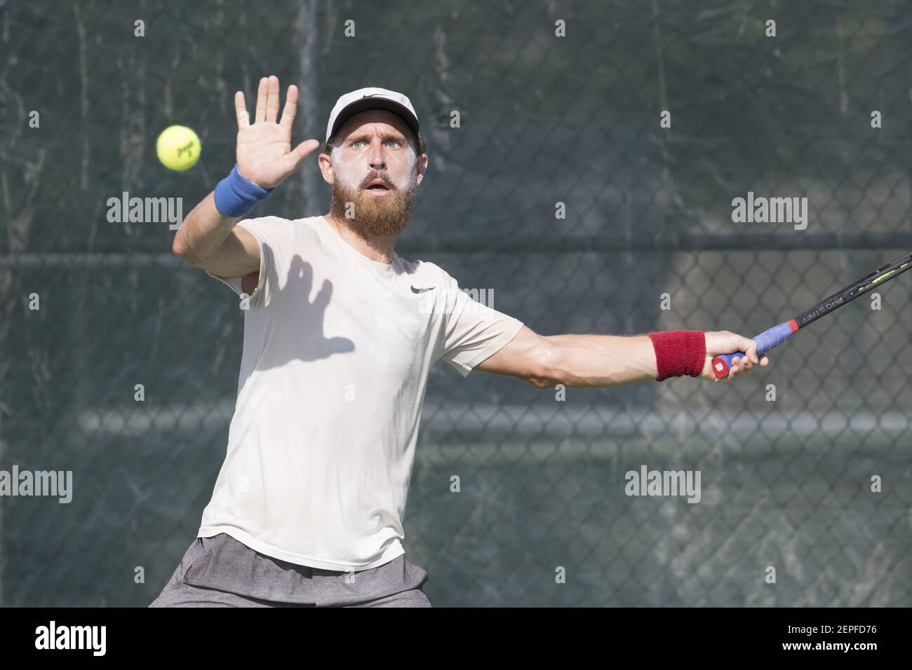 Nick Chappell of USA plays a backhand in the match Singles Finals against Vasil Kirkov of USA during The World Tennis Tournament Cancun 2019 on December 15, 2019 in Cancun, Mexico (Photo