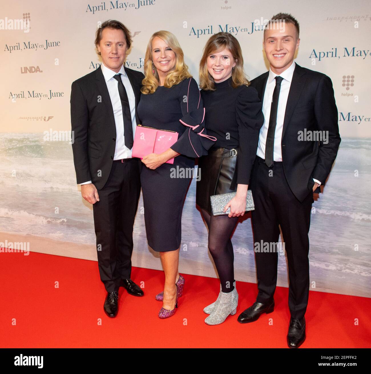 Linda De Mol And Her Partner Jeroen Rietbergen And Her Son Julian Vahle And  Daughter Noa Vahle On The April, May And June Premiere At The Delamar  Theater In Amsterdam, The Netherlands.