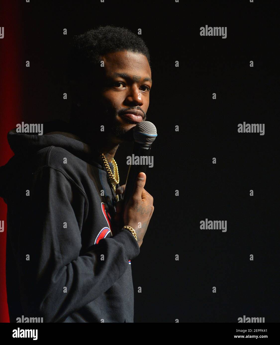 Comedian DC Young Fly performs on stage during the 85 South improvs and