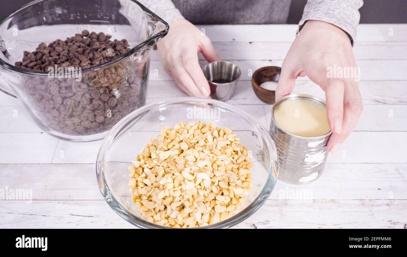 Step by step. Ingredients to make macadamia nut fudge Stock Photo - Alamy