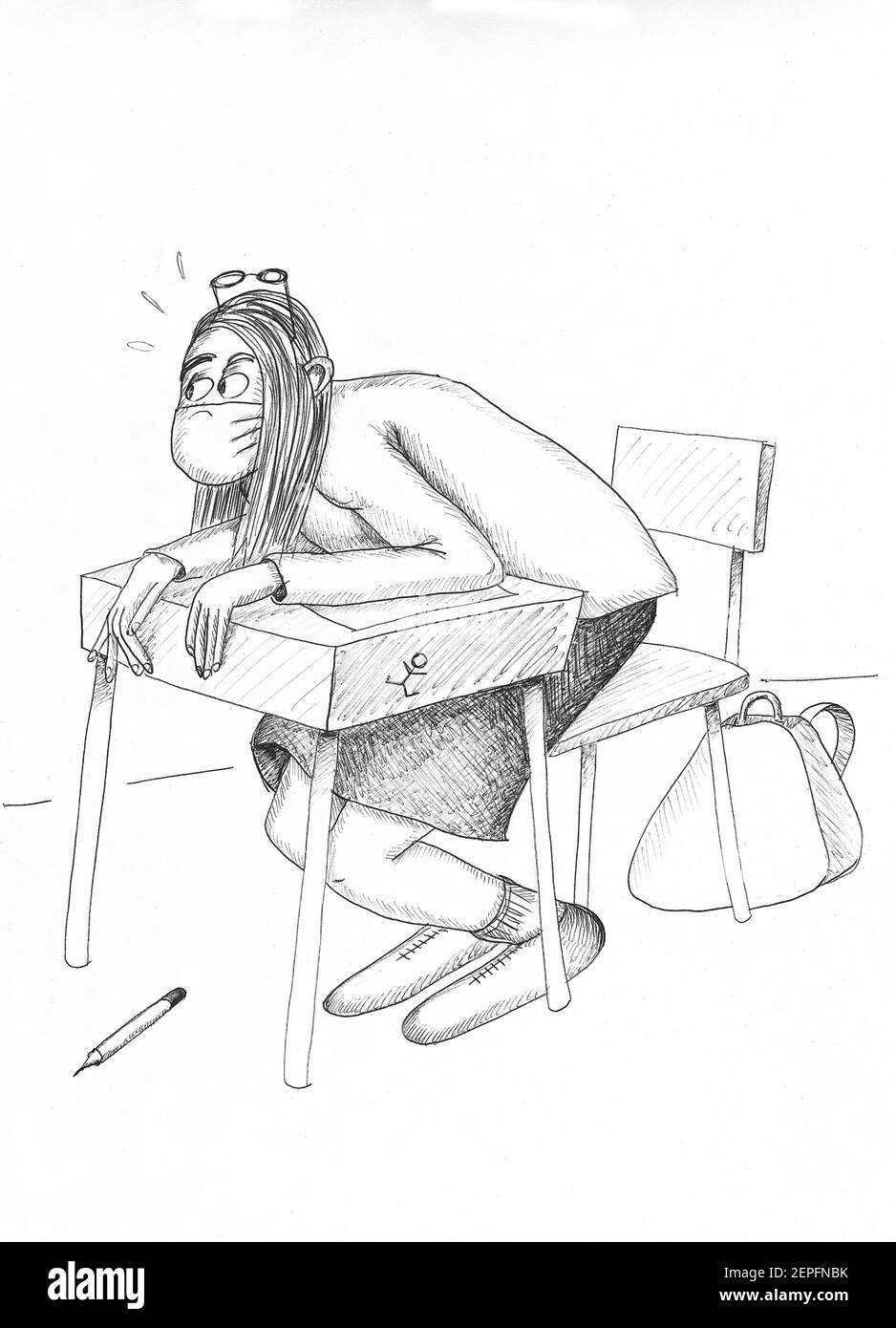Shortsighted student. Illustration. Stock Photo