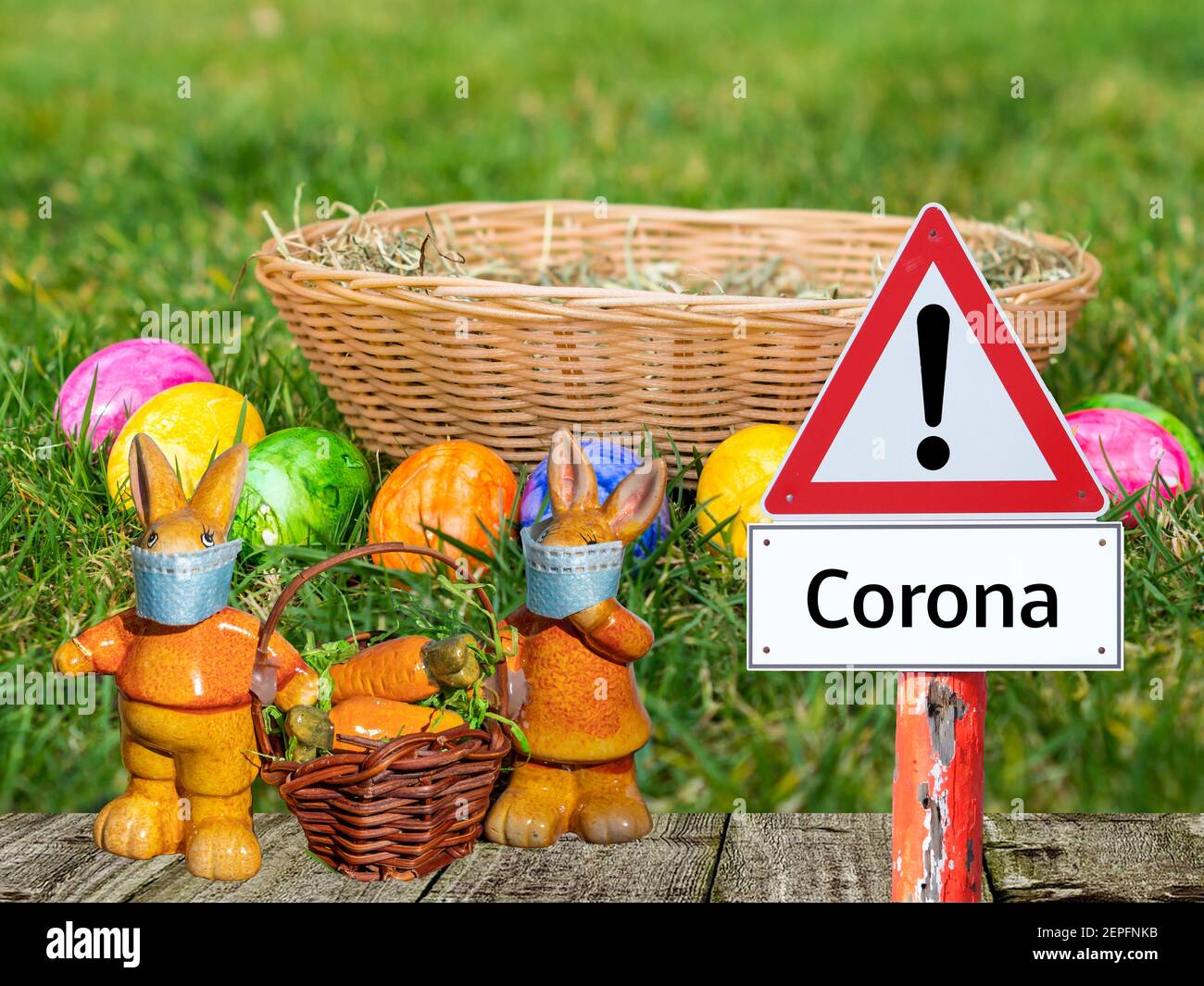 Corona warning sign with Easter bunny and basket Stock Photo Alamy Corona warning sign with Easter bunny and basket Stock Photo Alamy