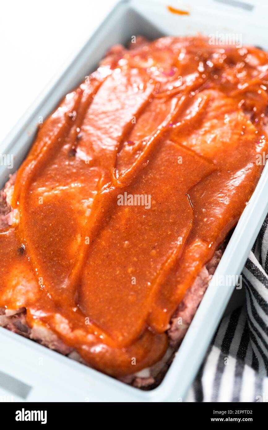 Preparing a classic beef meatloaf recipe Stock Photo Alamy