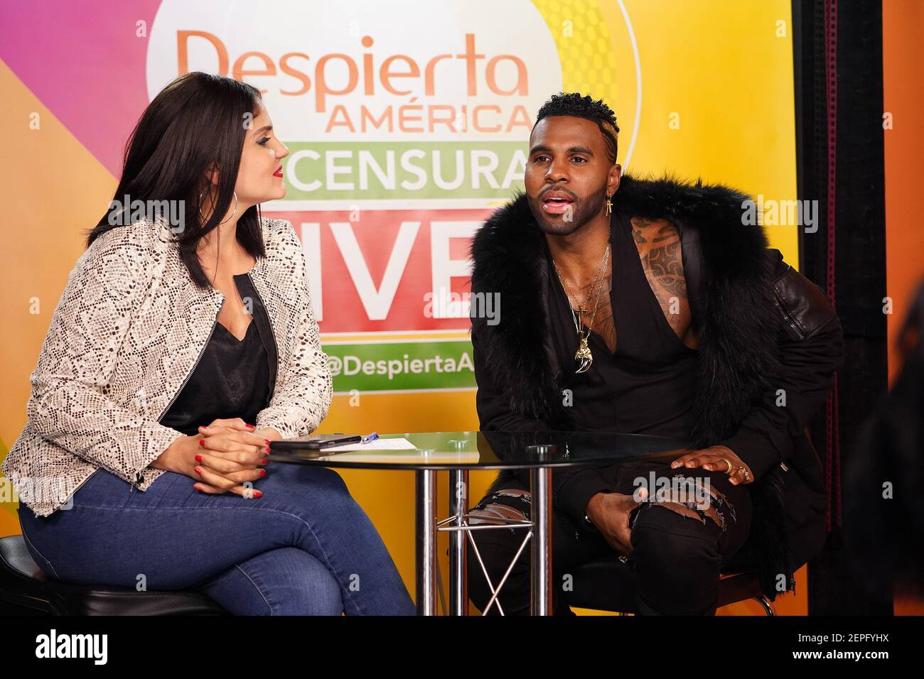 MIAMI, FL - DEC 18: Jason Derulo (R) attends Despierta America Facebook ...