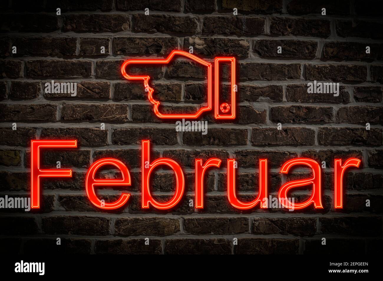 Detail photo of a a neon sign on a wall with the inscription Februar (February) Stock Photo