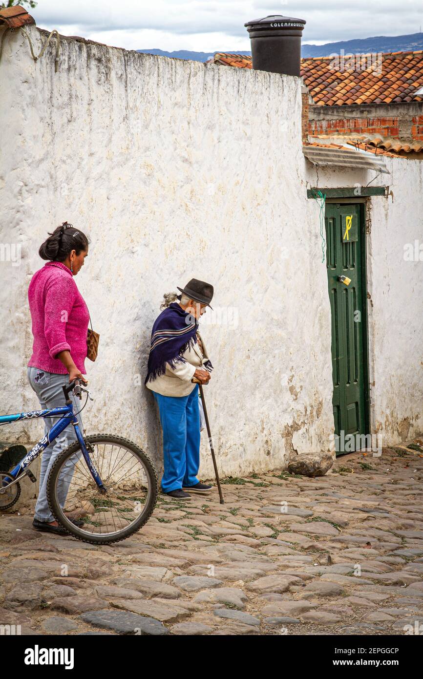 Colombian native people, poncho, Ruana,.Artisan sell walking Villa de ...