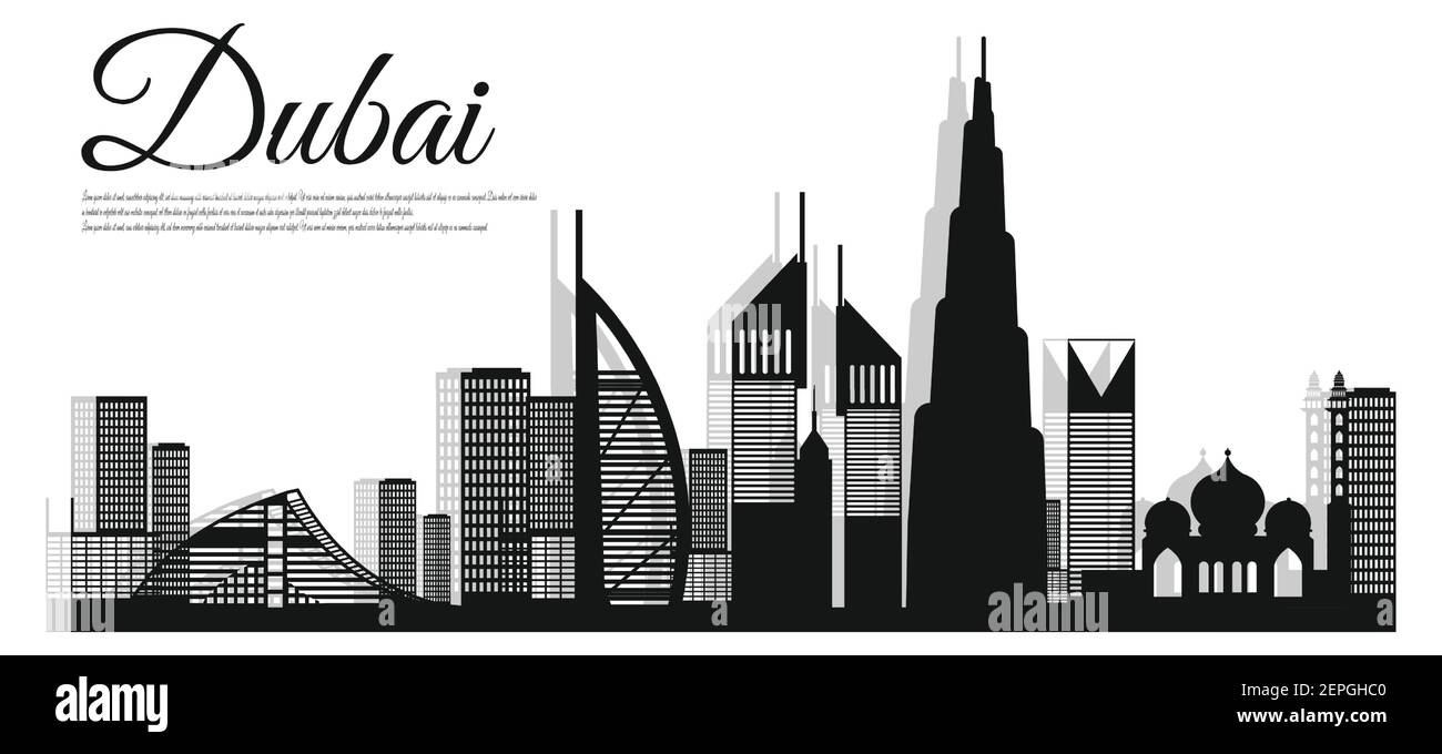 City view of dubai with paper cut style Stock Vector