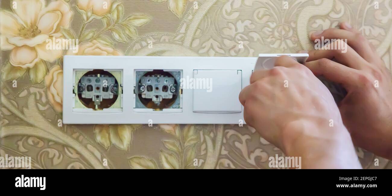 write electrical work, switch and socket installation.selectiv focus