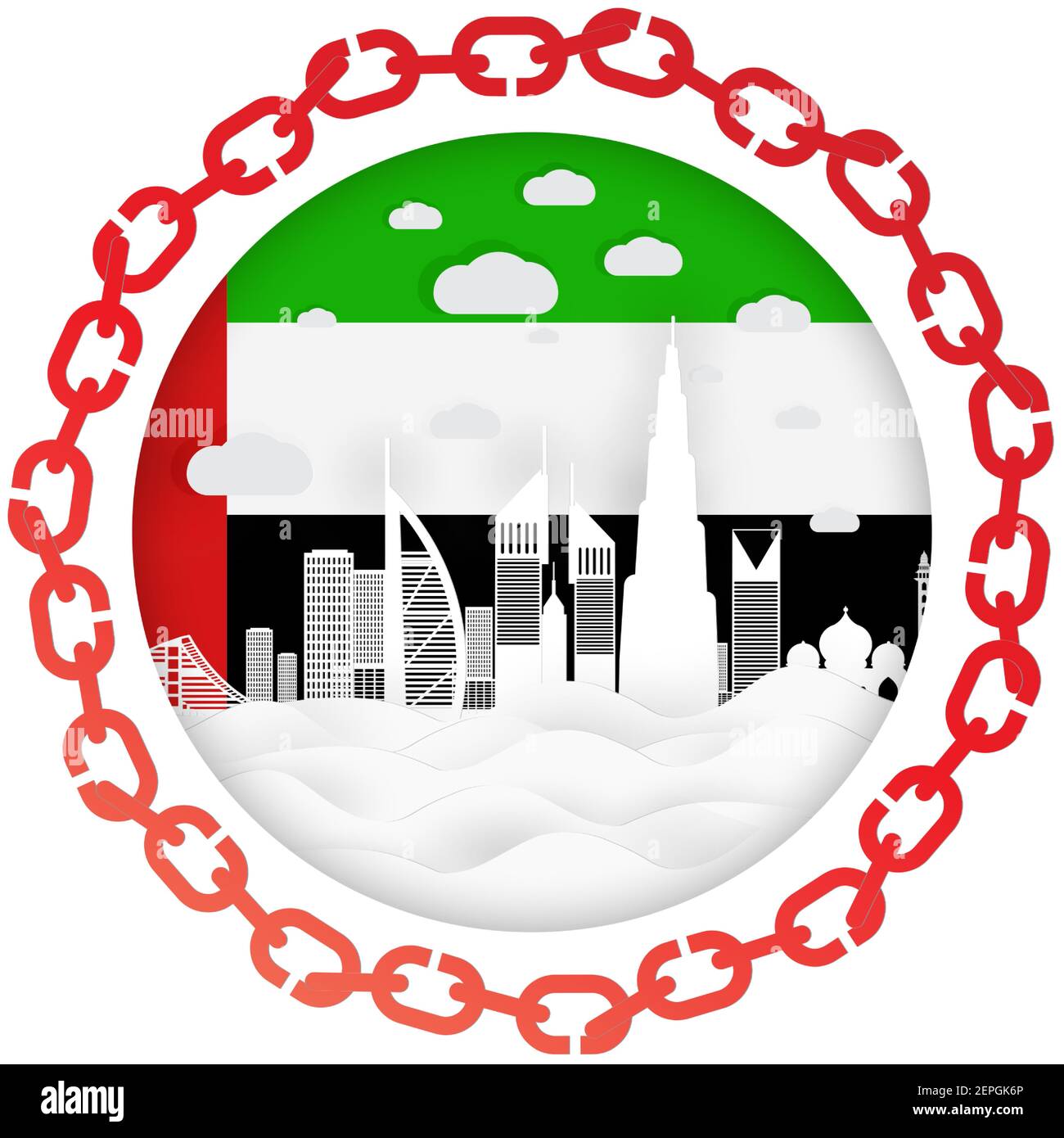 City view of dubai with paper cut style Stock Vector