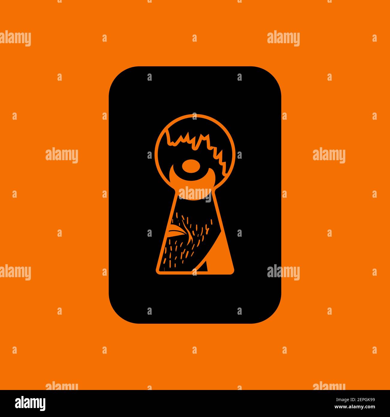 Criminal Peeping Through Keyhole Icon. Black on Orange Background. Vector Illustration. Stock Vector
