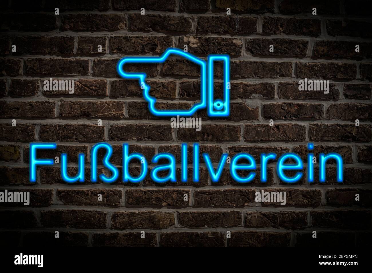 Detail photo of a a neon sign on a wall with the inscription Fußballverein (Football club) Stock Photo