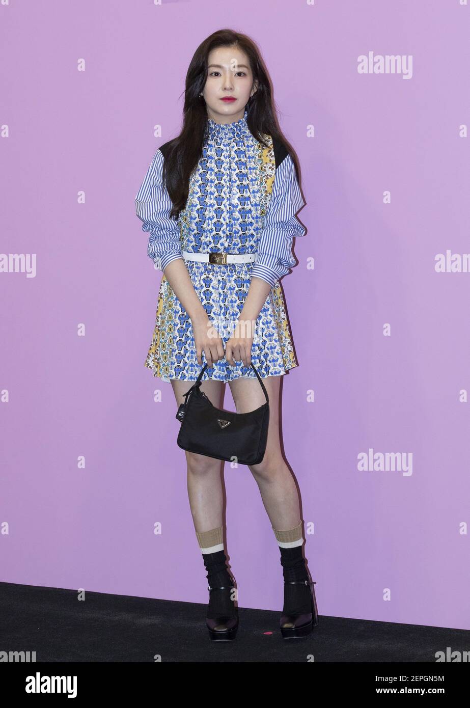 23 December 2019 - Seoul, South Korea : South Korean singer Irene, member  of K-Pop girl group Red Velvet, attends a photo call for the Prada event at  Lotte Department Store in