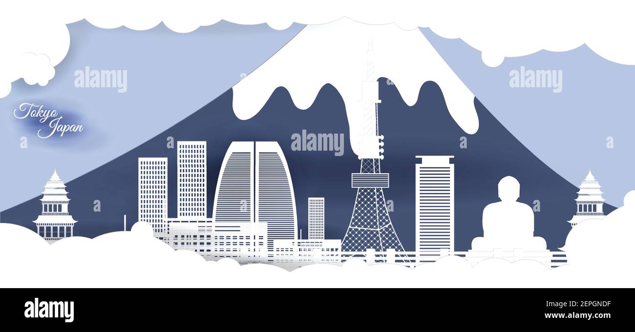 City view of japan with paper cut style Stock Vector