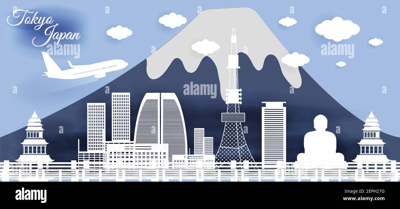 City view of japan with paper cut style Stock Vector