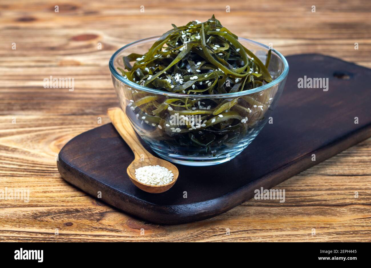 Seaweed salad. Asian cuisine. Seaweed kelp sprinkled with sesame