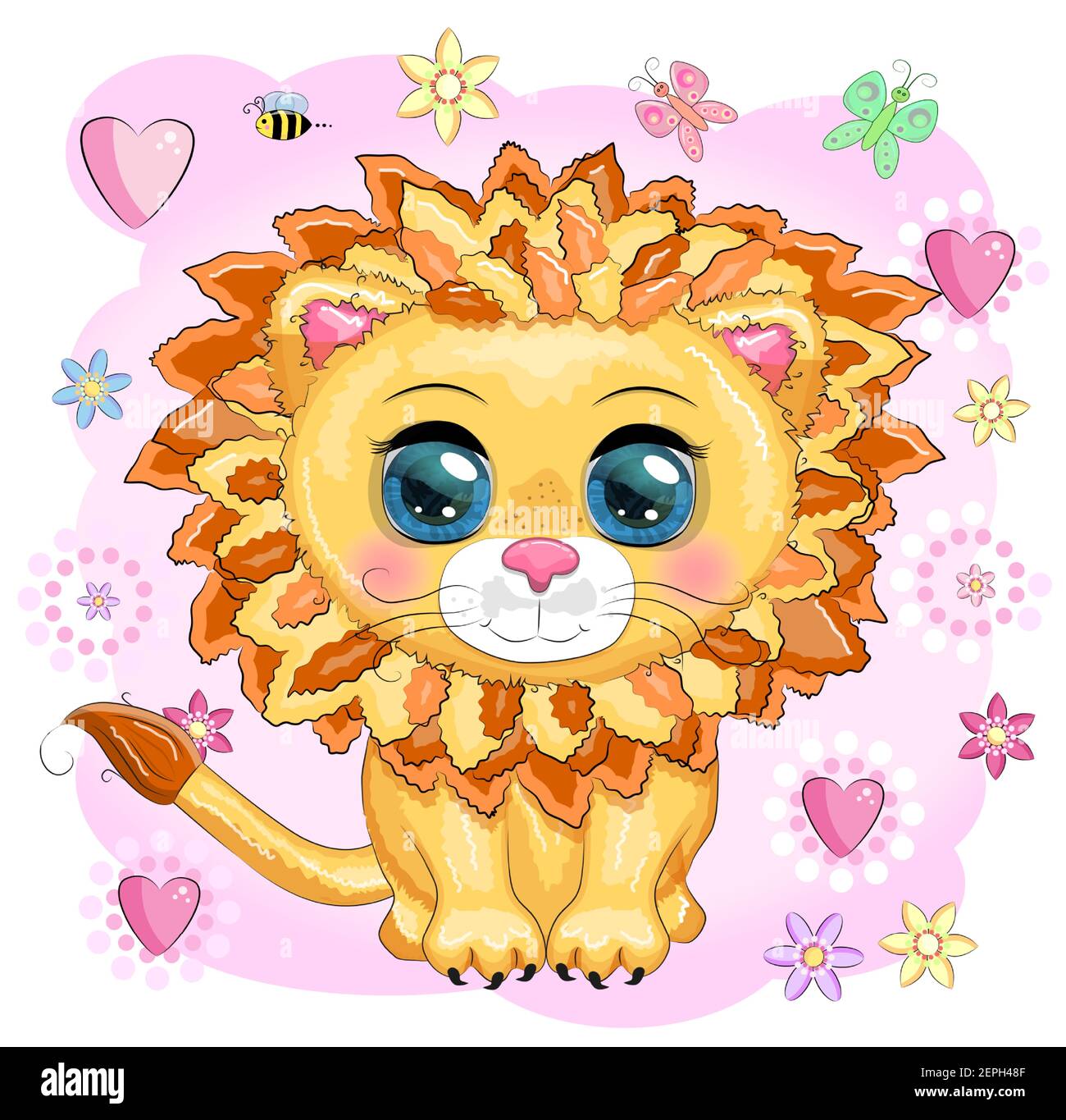 Cartoon lion with expressive eyes. Wild animals, character, childish cute  style Stock Vector Image & Art - Alamy