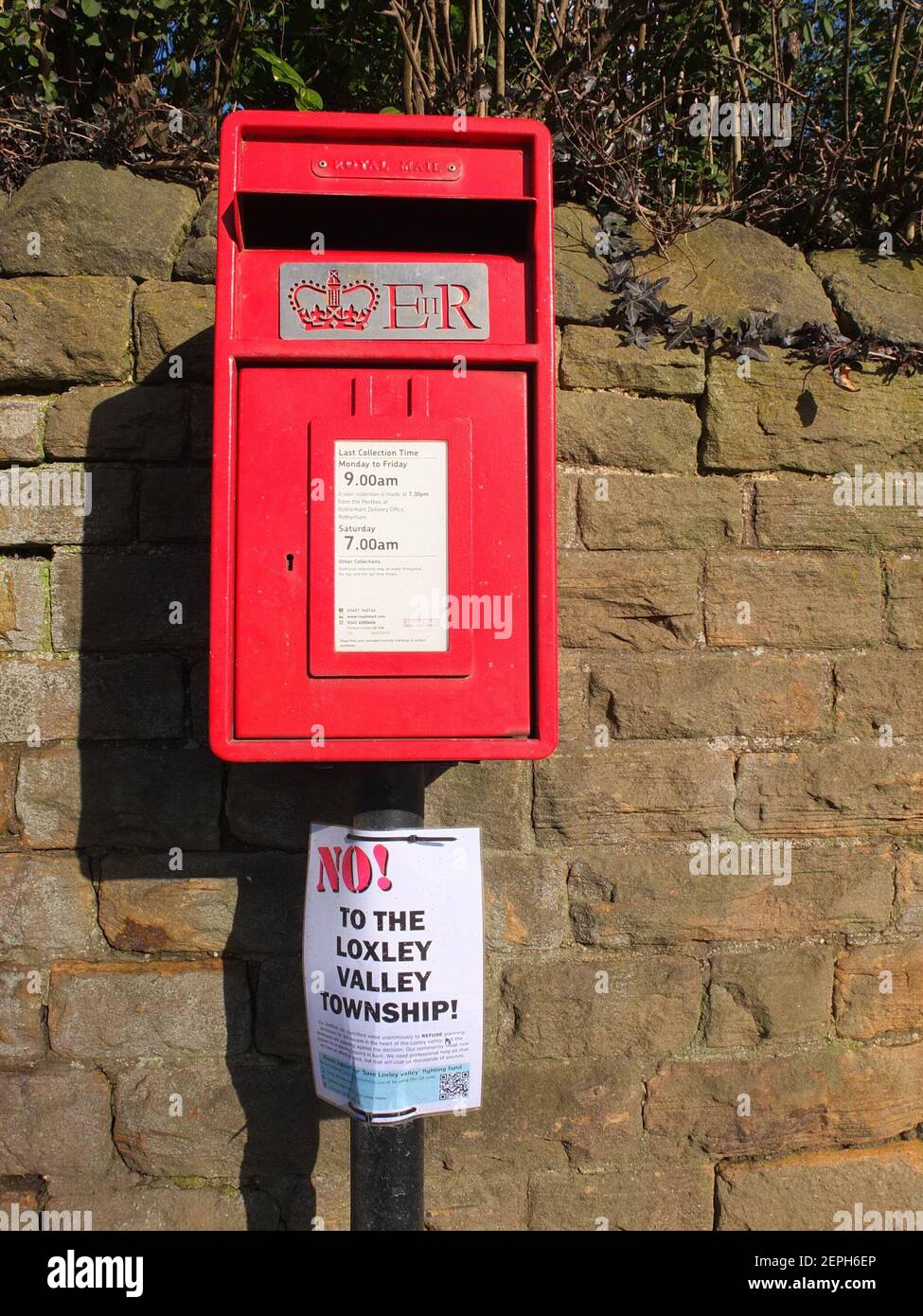 Sign on a postbox in the Loxley Valley, a rural area of northwest