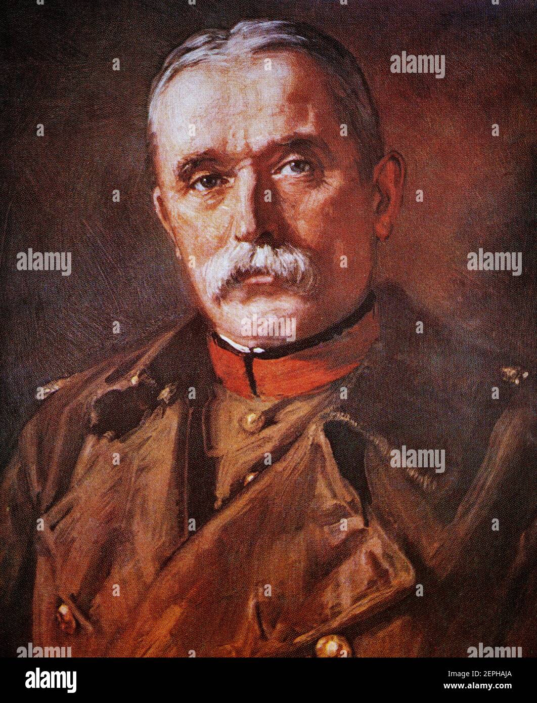 Field Marshal Sir John French (1852-1925), was appointed commander in chief of the British Expeditionary Force to France in 1914. But was not mentally or physically up to the strains of high command. In January 1916, French was appointed commander in chief of home forces. He was faced by a severe crisis at Easter 1916, when the Sinn Fein party rose in arms in Ireland and proclaimed a republic. In 1918,  French was appointed lordlieutenant of Ireland and his tenure in that unhappy land was highlighted only by an unsuccessful attempt on his life in December 1919. He retired in April 1921. Stock Photo