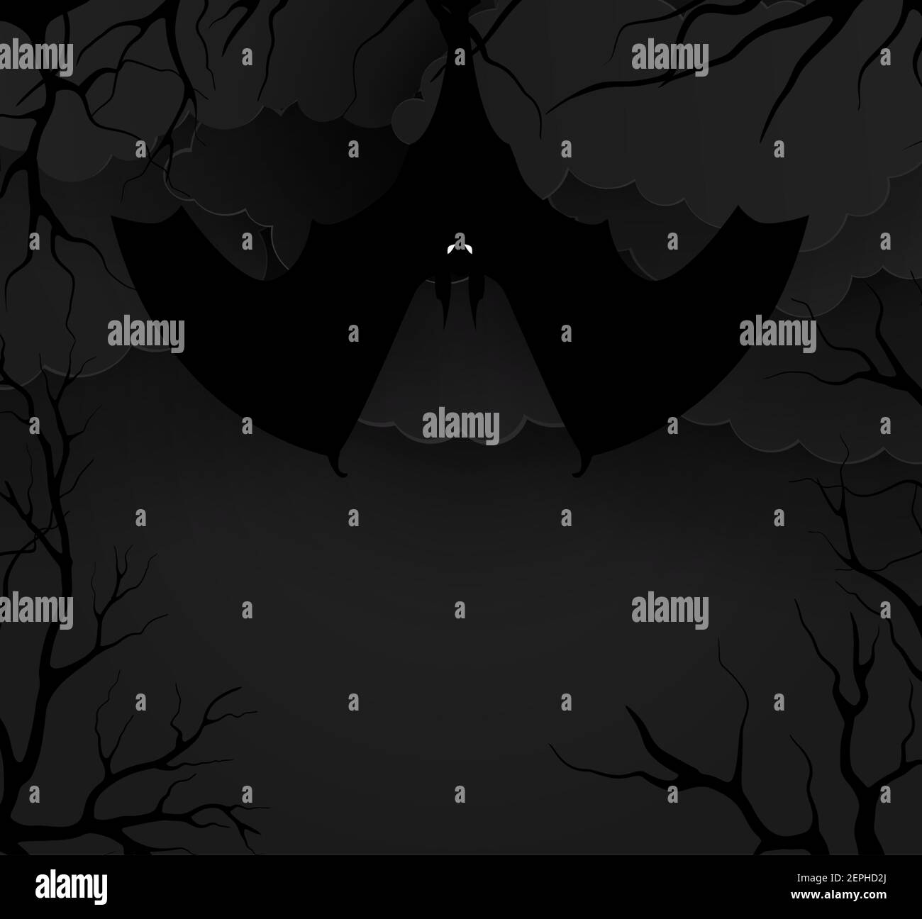 Bats in the forest in the night. Vector illustration paper style Stock ...
