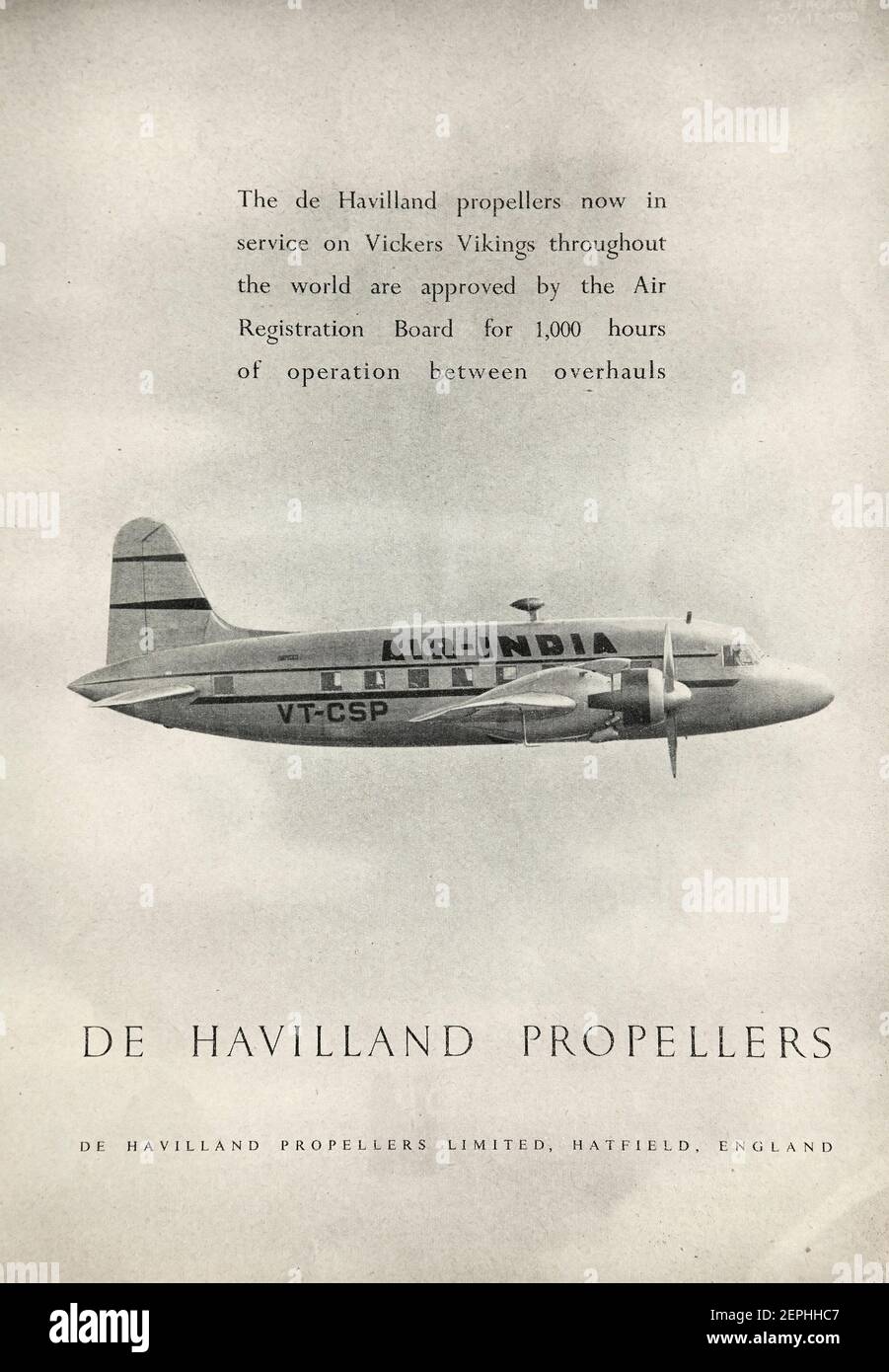 Vintage 1950 advertisement for the British De Havilland aerospace