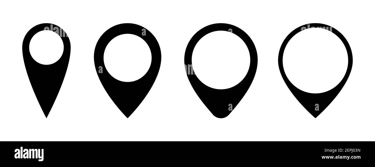 Location pin icon, map label mark, black simple location marker set