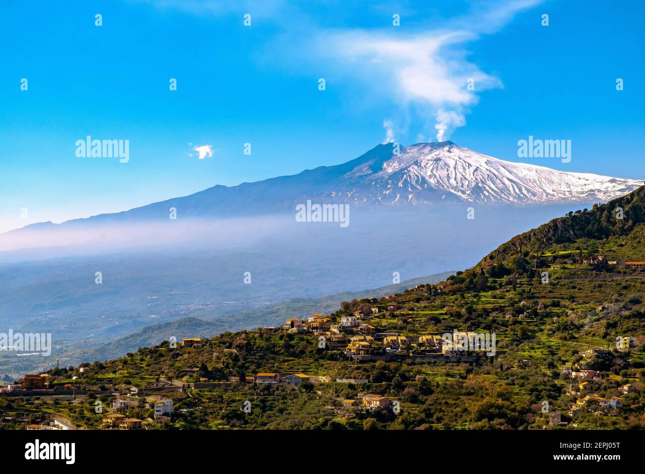 overview of the Etna volcano during the eruption of 18February 2020 Stock Photo