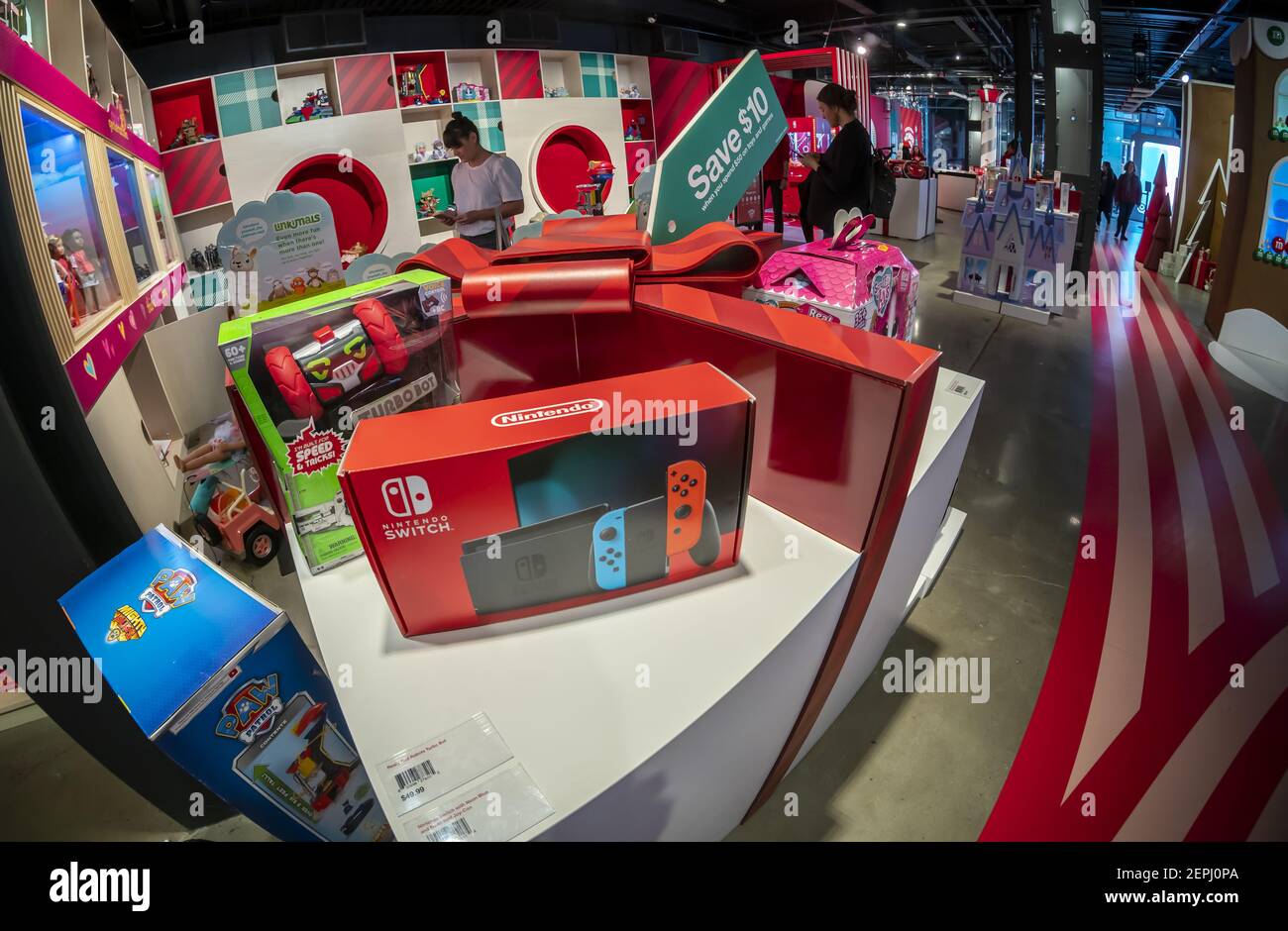 Nintendo Switch and other products on display at the Target "Wonderland!"  pop-up store in the Meatpacking District in New York on its grand opening  day, Friday, December 13, 2019. The pop-up, featuring
