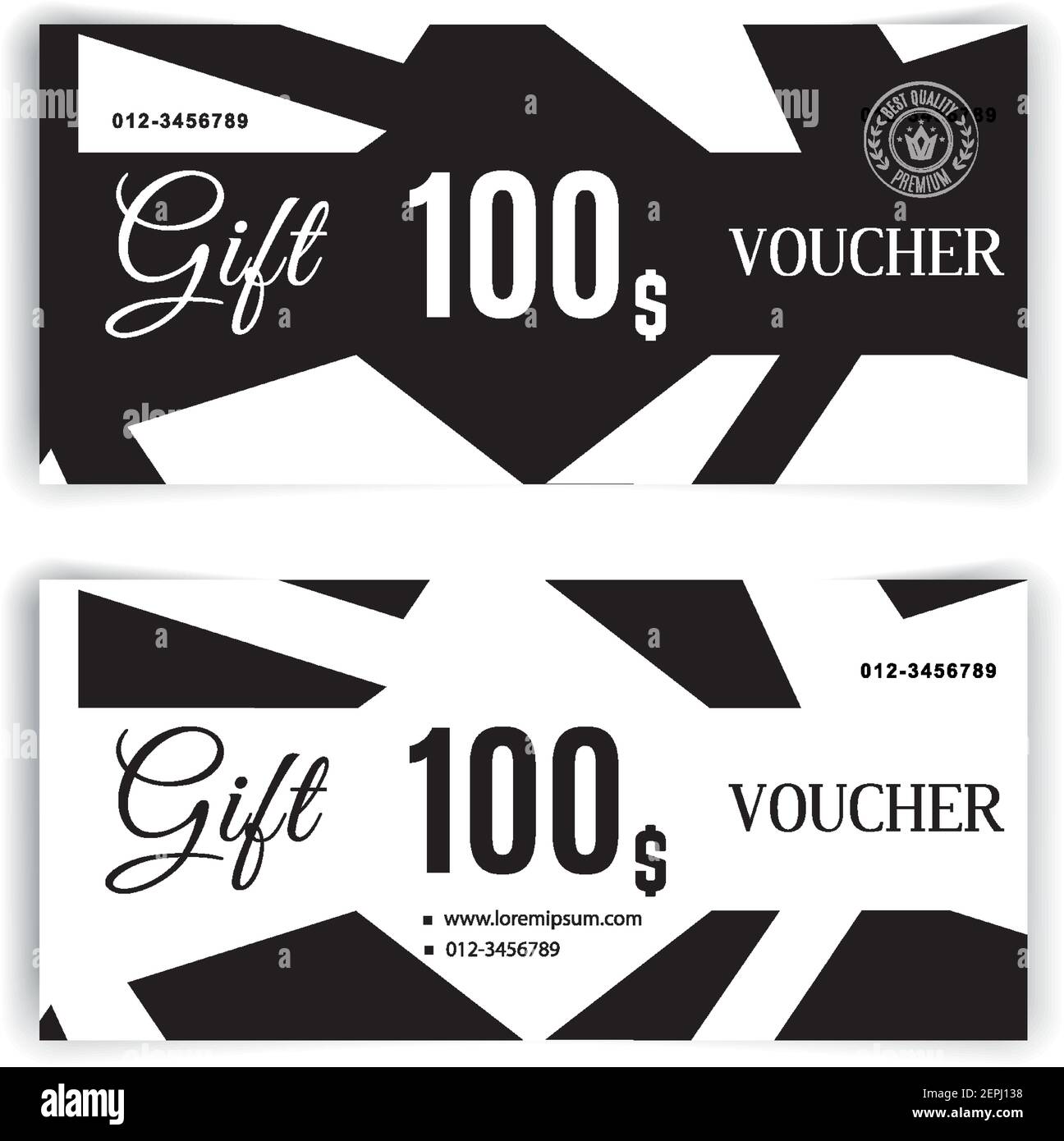 Vector gift voucher template. Universal flyer for business. luxury black white vector design for department stores, business. Value 100 dollars. Stock Vector