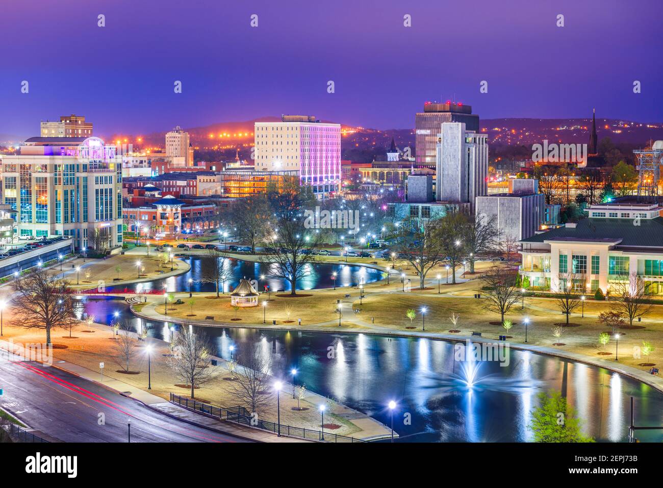 Huntsville, Alabama, USA park and downtown cityscape at twilight Stock