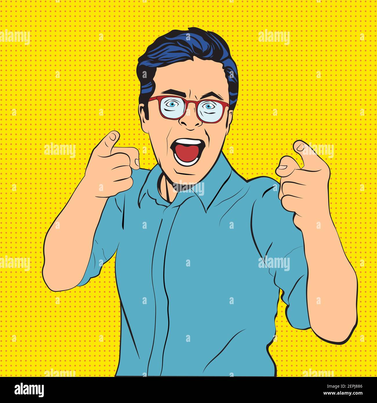 Caucasian young man pointing at you choosing. It is your chance. Pop art cartoon. Stock Vector
