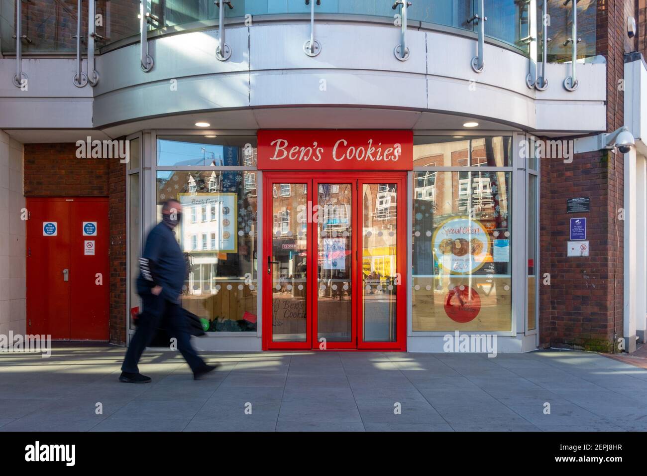 Ben's Cookies cookie shop on Broad Street in Reading, UK is shut due to the National Lockdown because of Coronavirus. Stock Photo