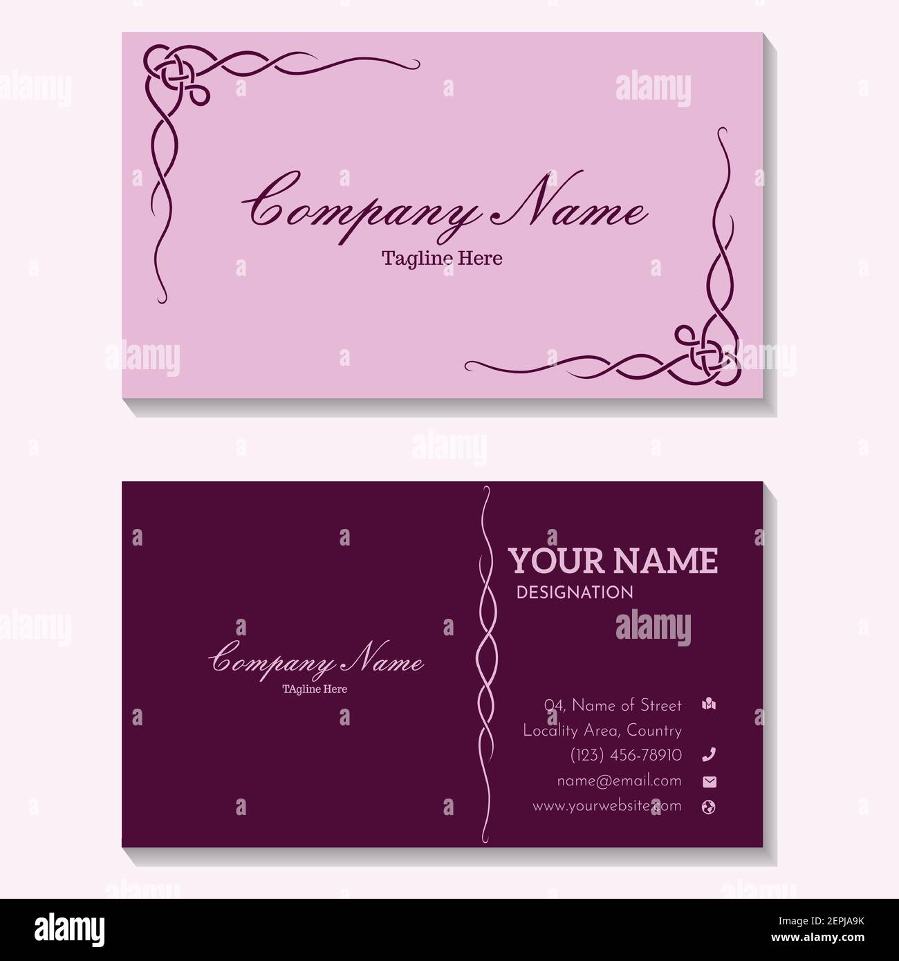 Business card two sided design, pink and violet color premium luxurious