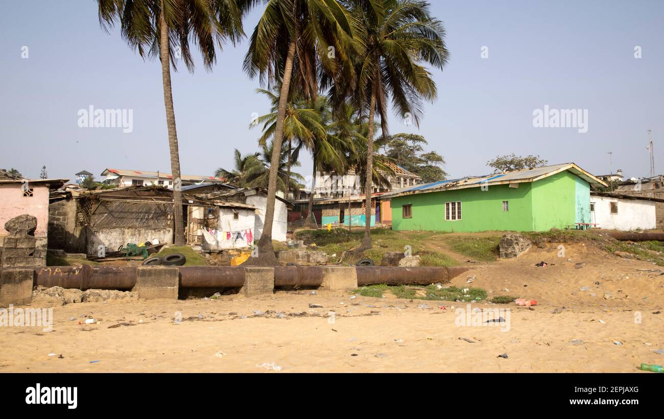 Monrovia Liberia Atlantic ocean beach trash pollution. Extreme poverty
